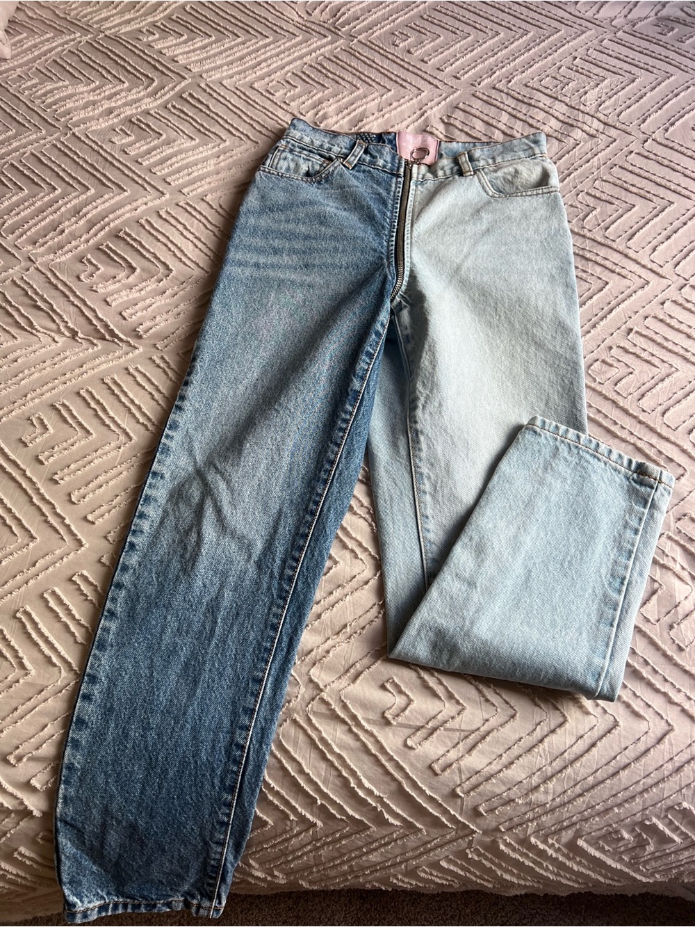 REVICE Tokyo Two-Tone High-Rise Jeans in Dark and Light Blue